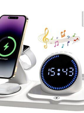 6 in 1 Wireless Charging Station with Bluetooth Speaker Fuction, Charging Stand